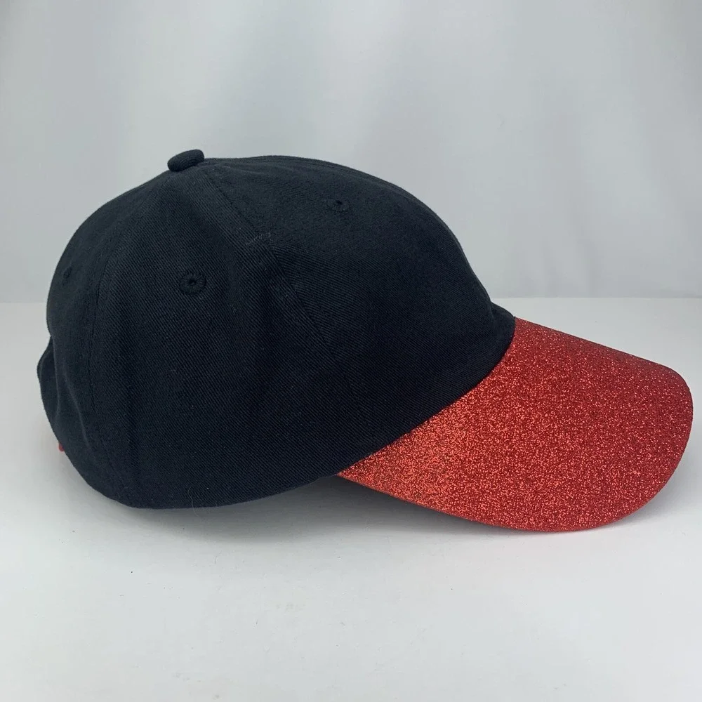 Disney Parks Minnie Mouse Youth Hat Coral Red Glitter Adjustable Ball Cap w Tag